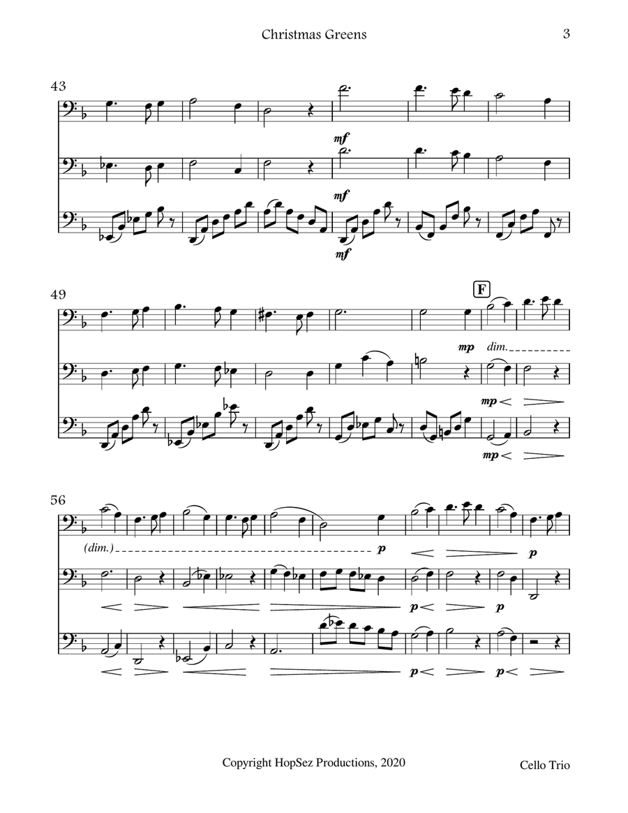 Christmas Greens - Cello Trio Cello scores gallery preview page 3