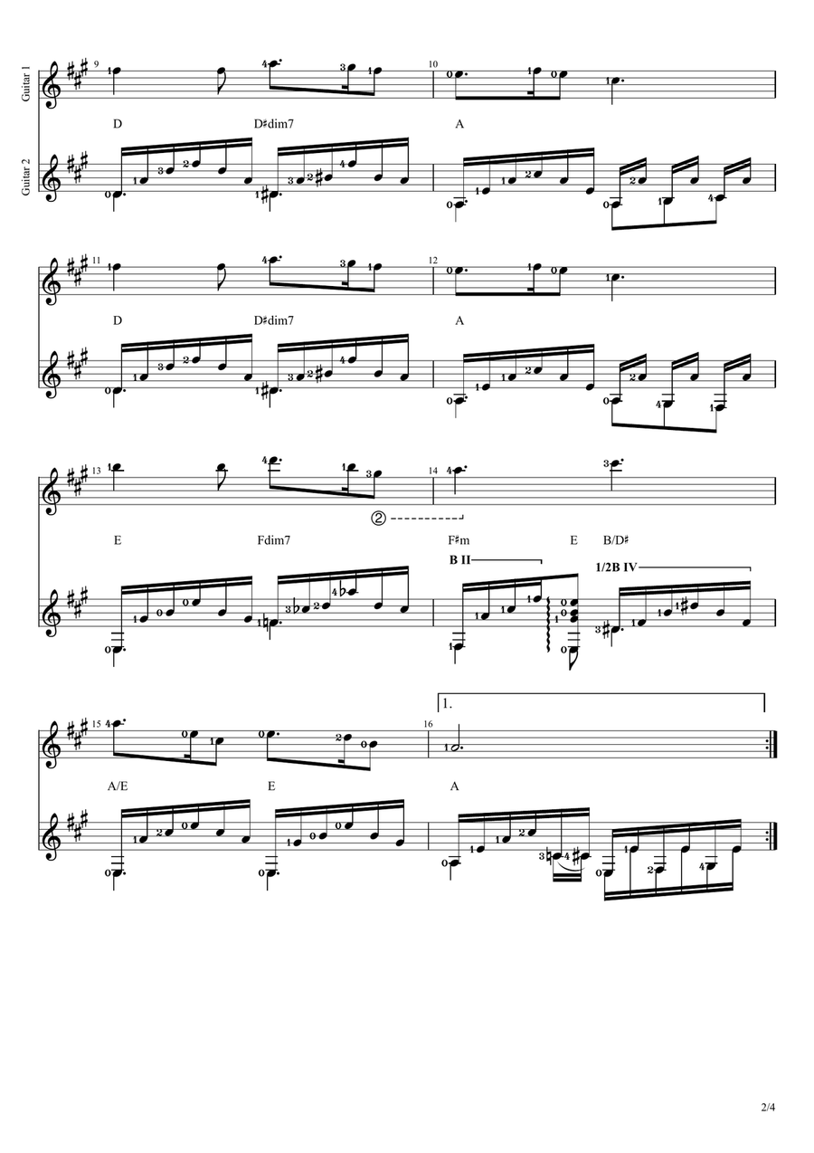 Silent Night (in A Major Scale) Guitar scores gallery preview page 2