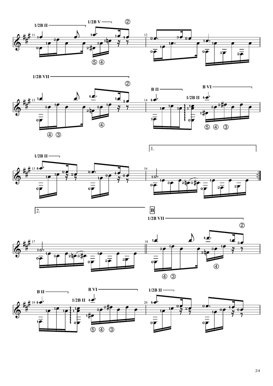 Silent Night (in A Major Scale) Guitar Solo scores gallery preview page 2