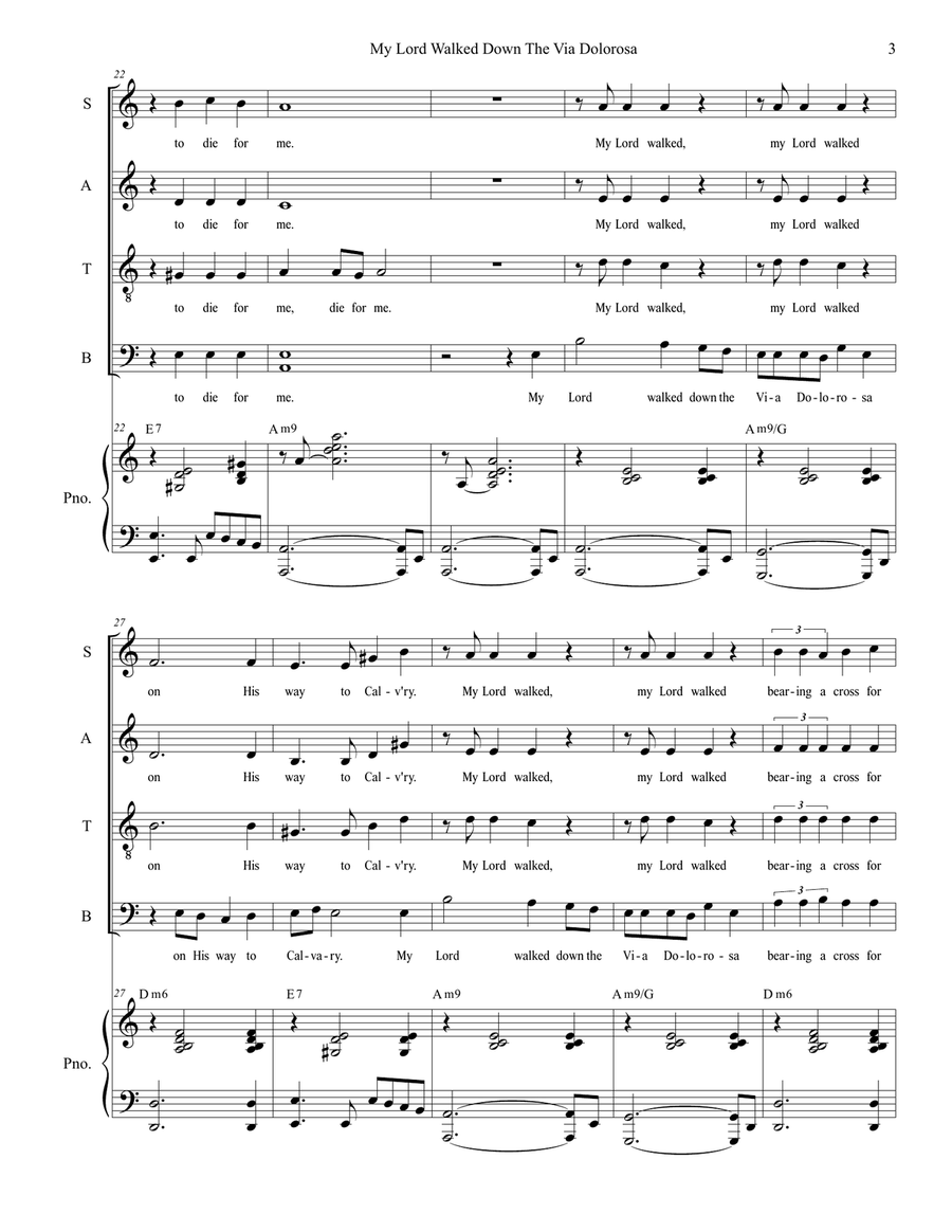 My Lord Walked Down The Via Dolorosa (SATB) 4-Part scores gallery preview page 3