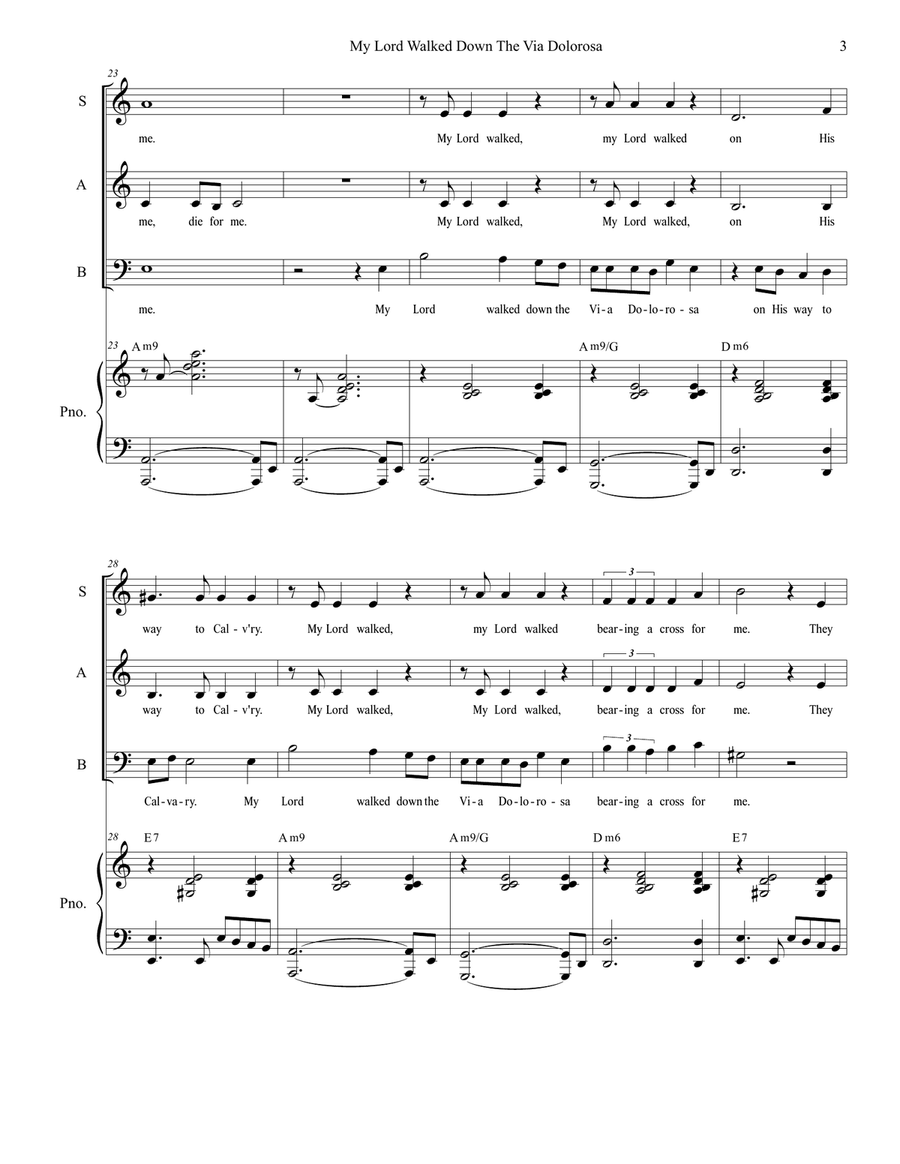 My Lord Walked Down The Via Dolorosa (SAB) 3-Part scores gallery preview page 3