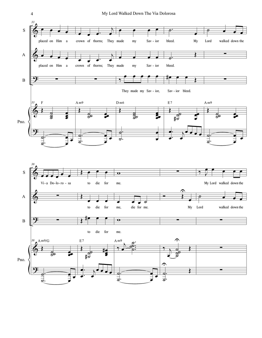 My Lord Walked Down The Via Dolorosa (SAB) 3-Part scores gallery preview page 4