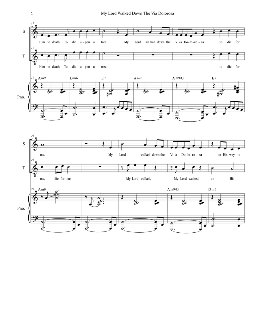 My Lord Walked Down The Via Dolorosa (Duet for Soprano and Tenor solo) Tenor Voice scores gallery preview page 2