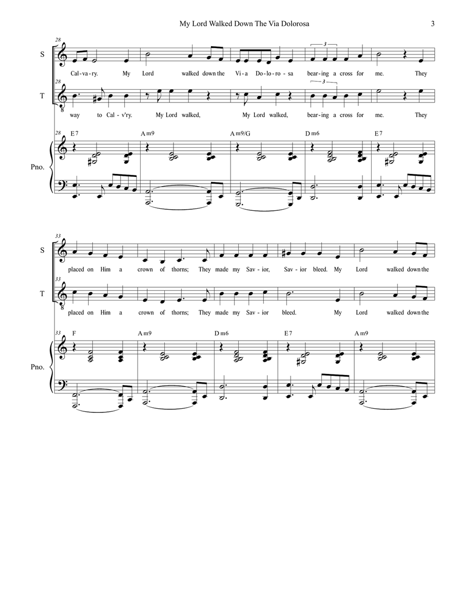My Lord Walked Down The Via Dolorosa (Duet for Soprano and Tenor solo) Tenor Voice scores gallery preview page 3