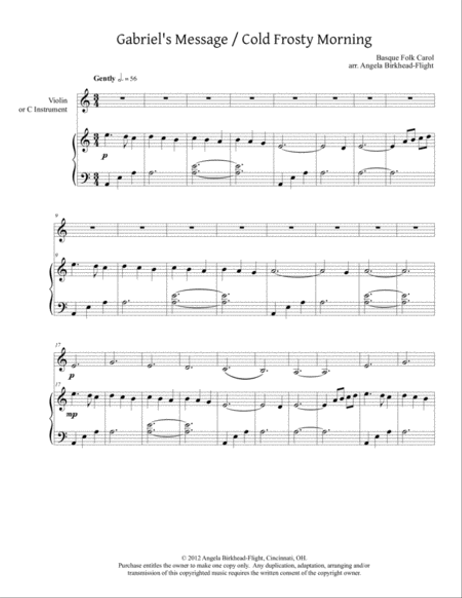 Gabriel's Message / Cold Frosty Morning Violin Solo scores gallery preview page 1