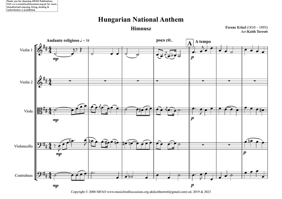 Hungarian National Anthem for String Orchestra (World National Anthem Series) String Orchestra scores gallery preview page 2