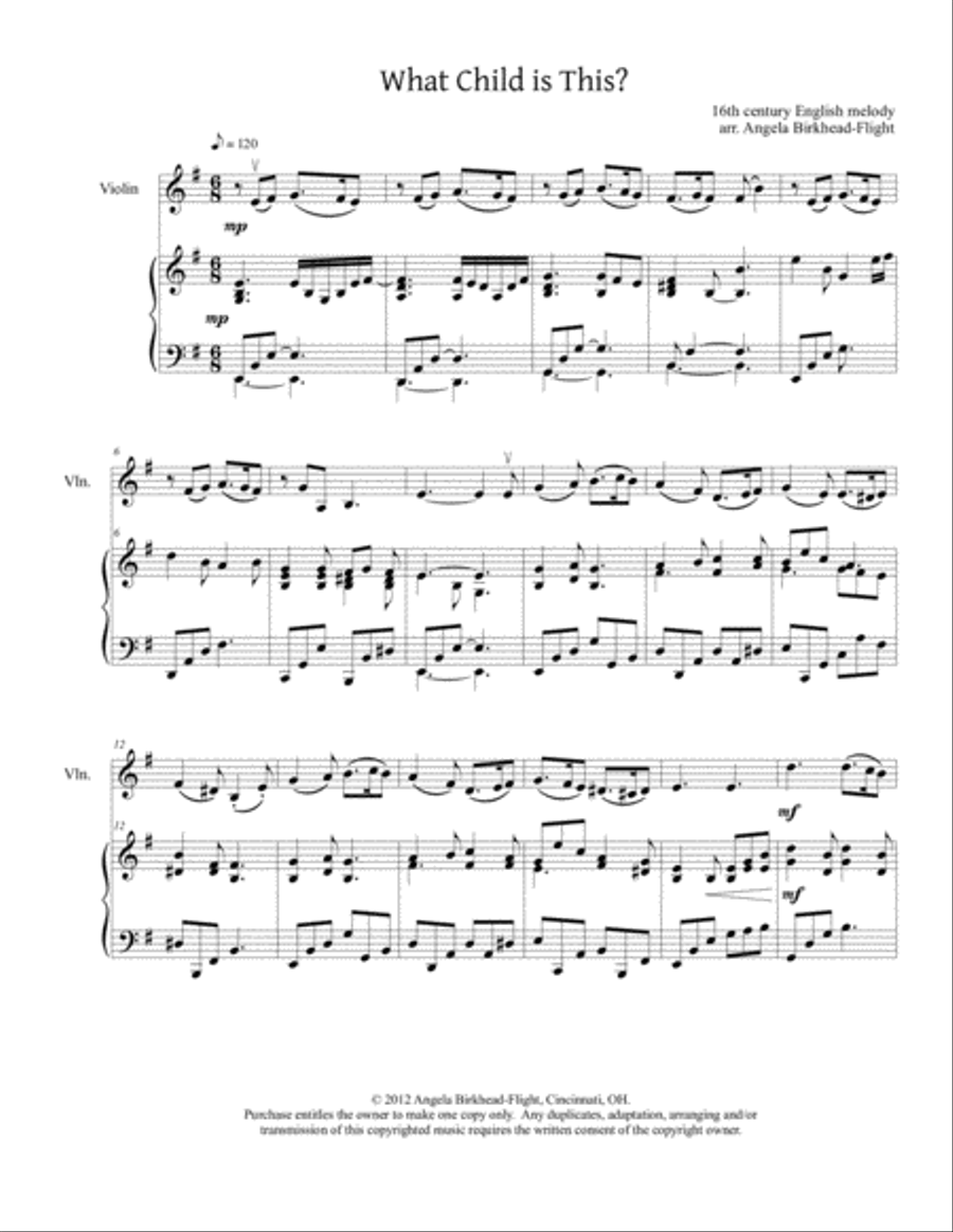 What Child is This? Violin Solo scores gallery preview page 1