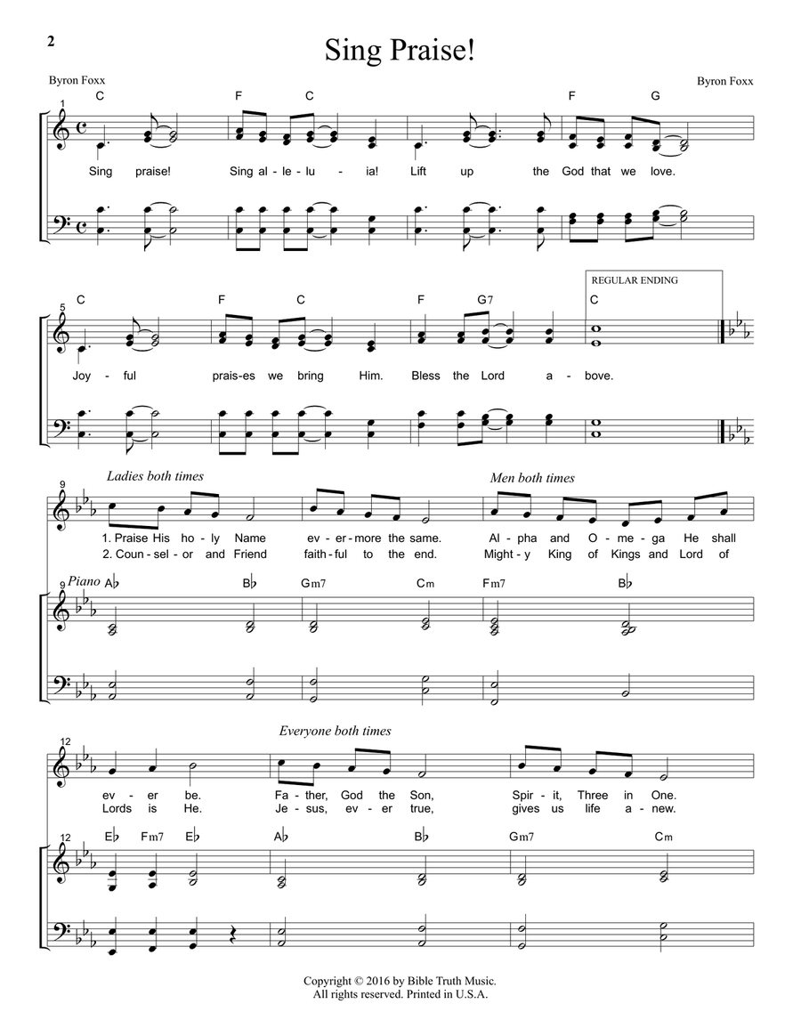 Songs Of Faith Volume 1 - Easy Songs for Choirs, Groups, and Soloists 4-Part scores gallery preview page 2