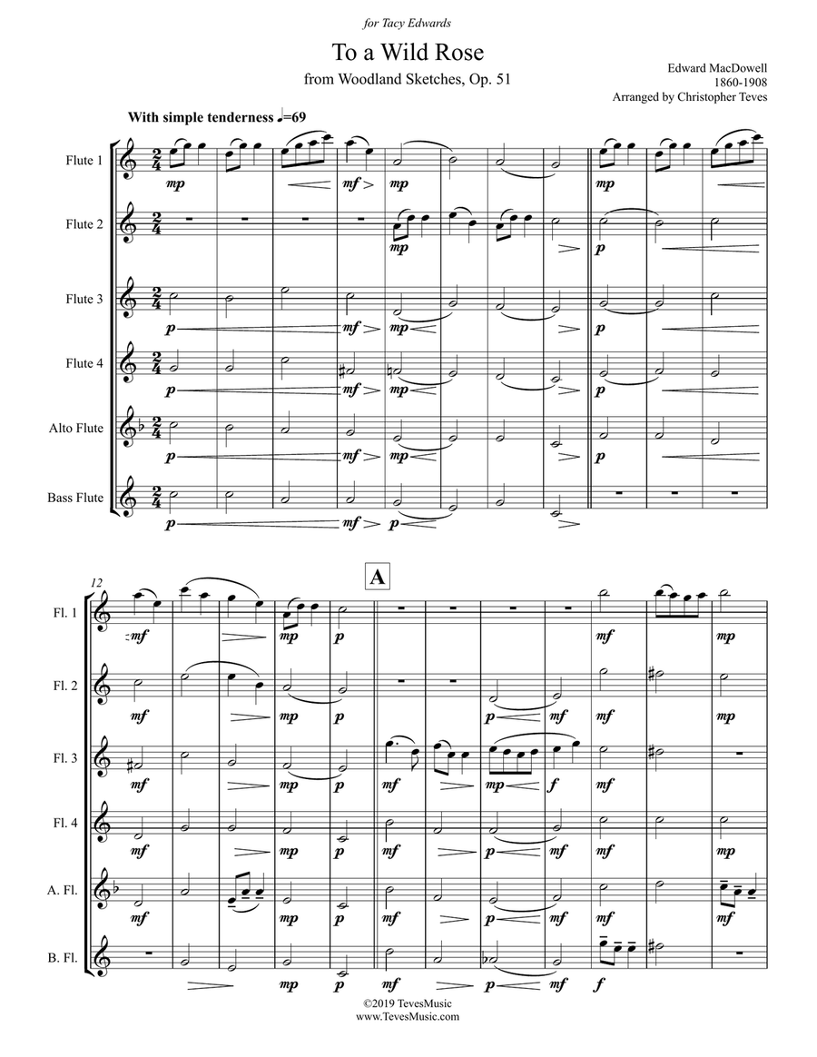 To a Wild Rose, from Woodland Sketches, for Flute Choir Flute Choir scores gallery preview page 2