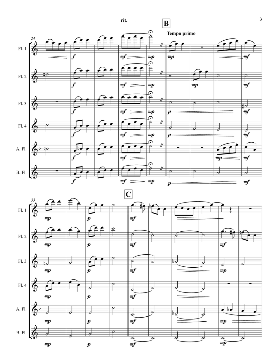 To a Wild Rose, from Woodland Sketches, for Flute Choir Flute Choir scores gallery preview page 3