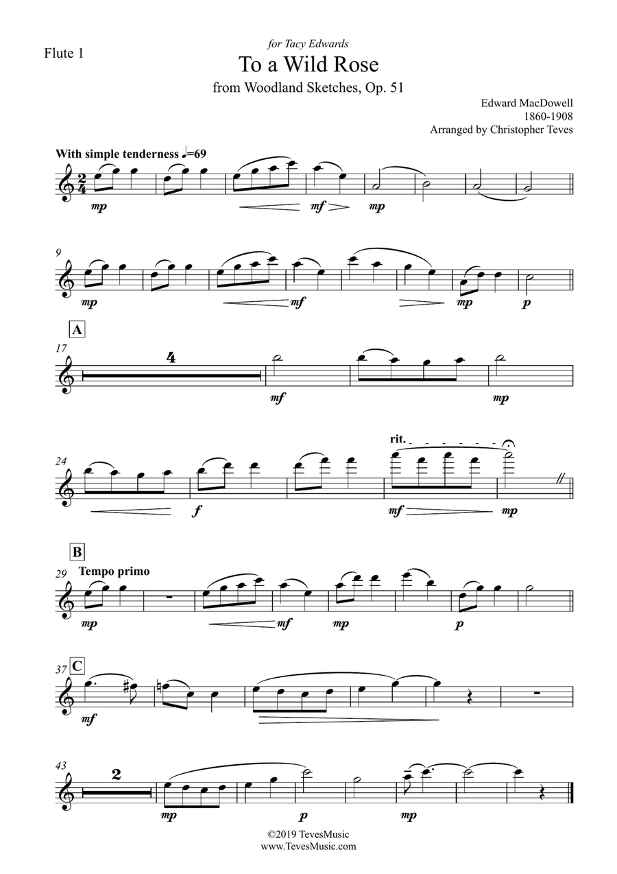 To a Wild Rose, from Woodland Sketches, for Flute Choir Flute Choir scores gallery preview page 5