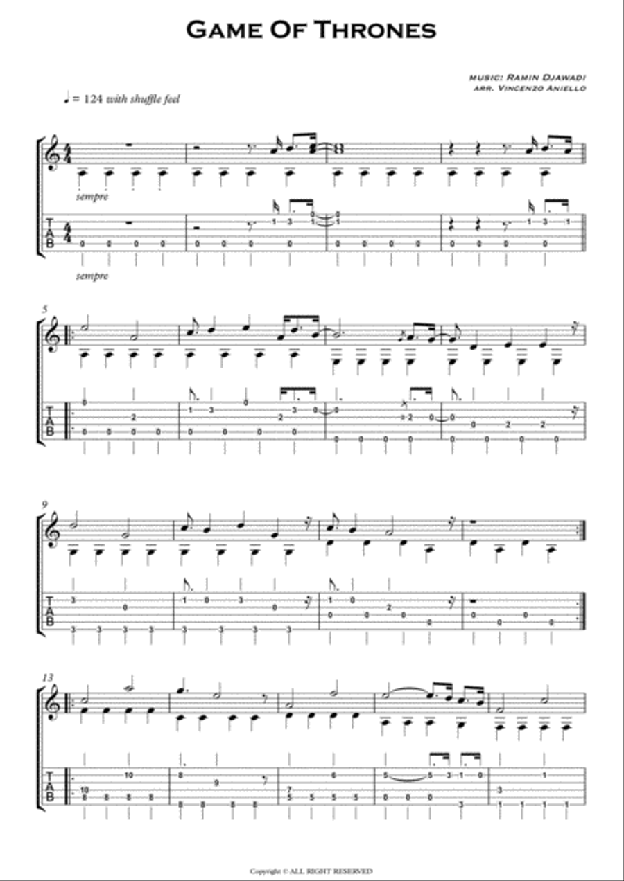 Game Of Thrones Game Of Thrones Guitar Tablature scores gallery preview page 1