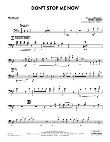 Don't Stop Me Now (arr. Paul Murtha) - Trombone 1