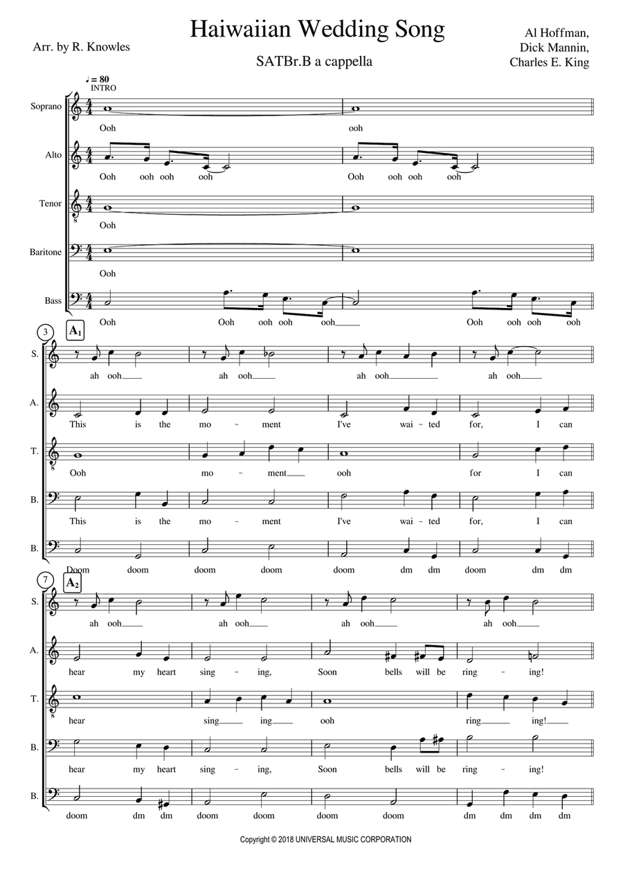 The Hawaiian Wedding Song (ke Kali Nei Au) 4-Part scores gallery preview page 2