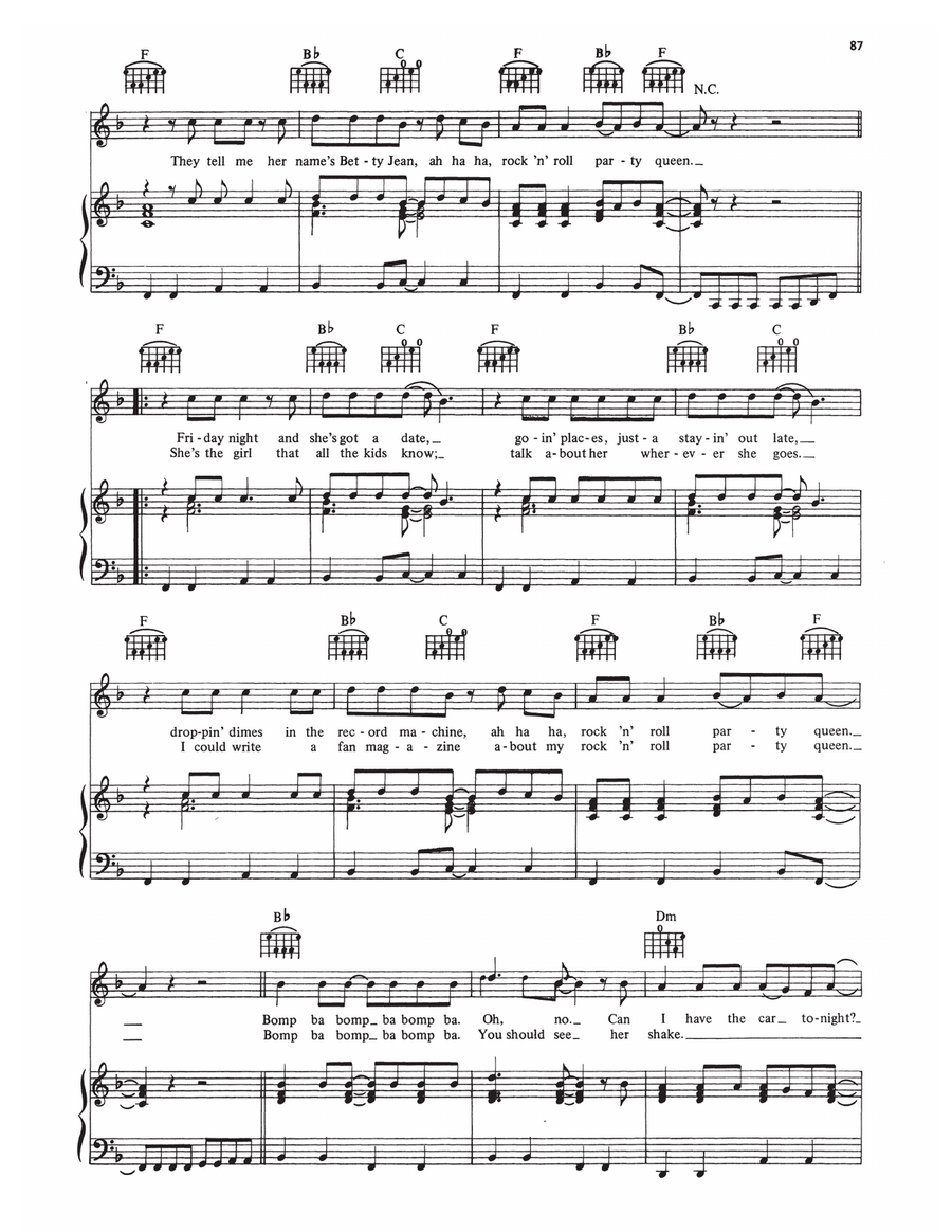 Rock 'N' Roll Party Queen (from Grease) Piano, Vocal, Guitar scores gallery preview page 2