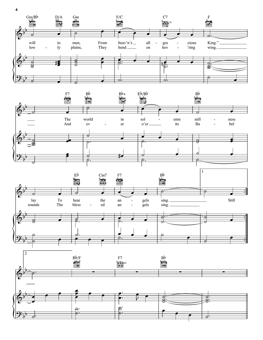 Silent Night / It Came Upon the Midnight Clear Piano, Vocal, Guitar scores gallery preview page 4