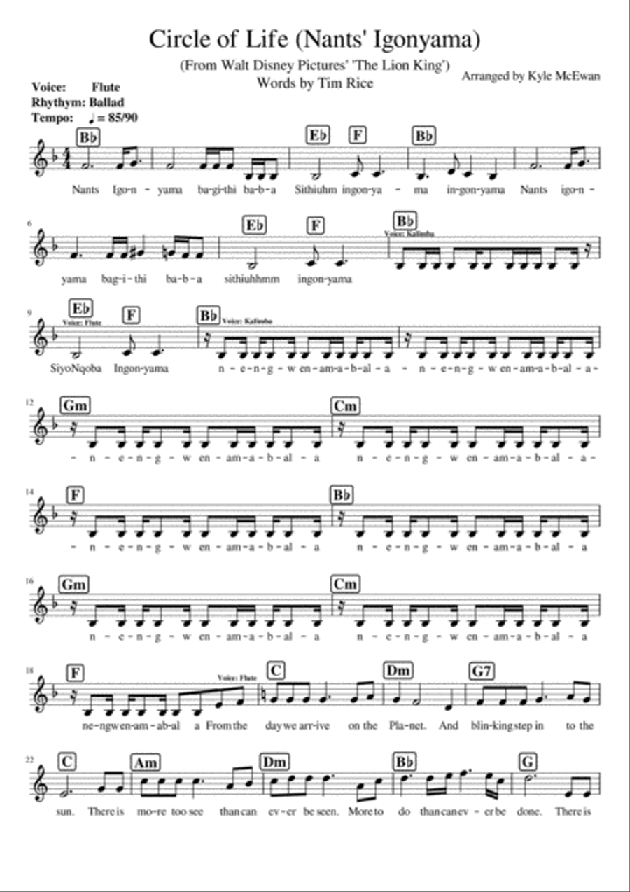 Circle of Life (Nants' Igonyama) from The Lion King Piano scores gallery preview page 1