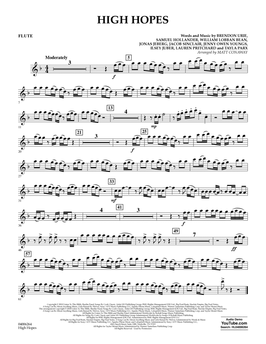 High Hopes (arr. Matt Conaway) - Flute Concert Band scores gallery preview page 1