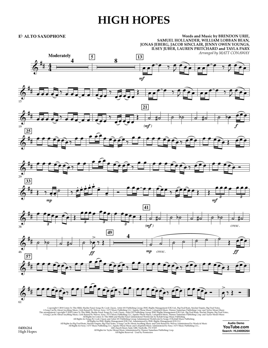 High Hopes (arr. Matt Conaway) - Eb Alto Saxophone Concert Band scores gallery preview page 1