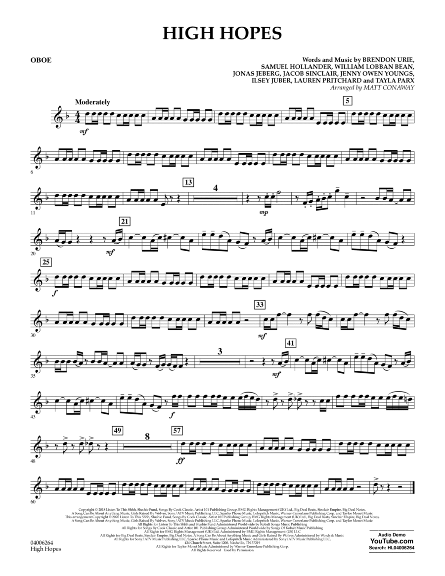 High Hopes (arr. Matt Conaway) - Oboe Concert Band scores gallery preview page 1