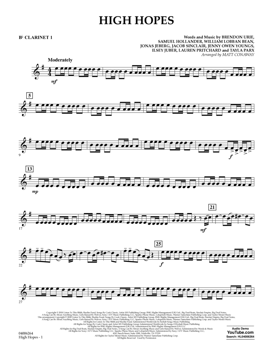 High Hopes (arr. Matt Conaway) - Bb Clarinet 1 Concert Band scores gallery preview page 1