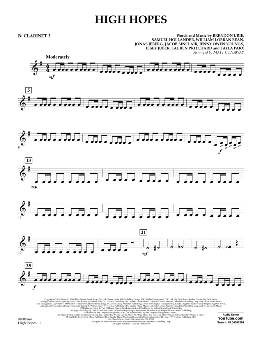 High Hopes (arr. Matt Conaway) - Bb Clarinet 3 Concert Band scores gallery preview page 1