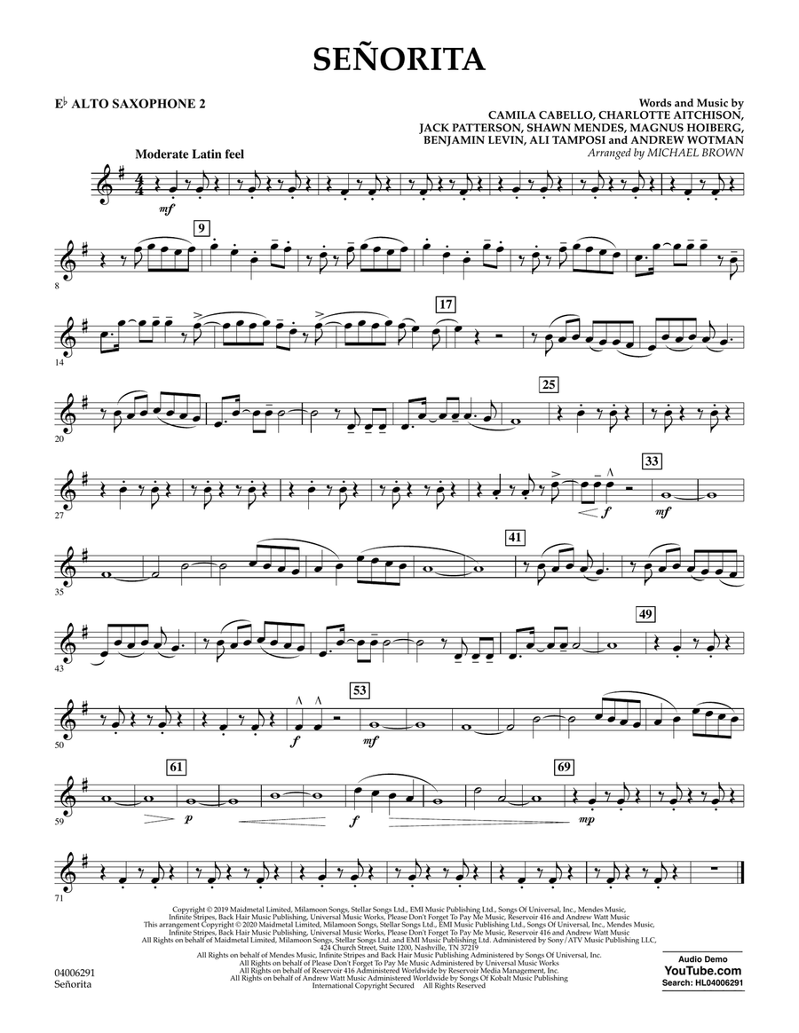 Señorita (arr. Michael Brown) - Eb Alto Saxophone 2 Concert Band scores gallery preview page 1
