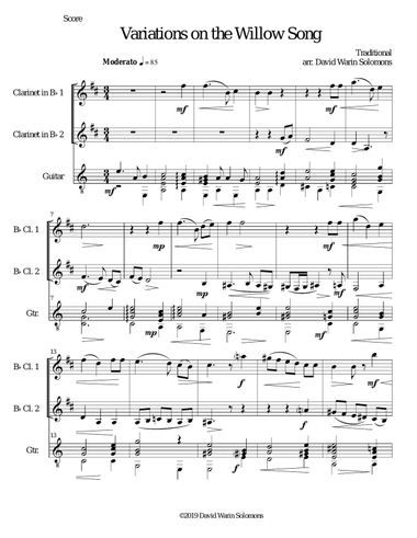 Variations on The Willow Song for 2 clarinets and guitar
