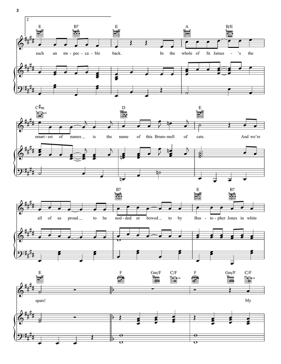 Bustopher Jones: The Cat About Town (from the Motion Picture Cats) Piano, Vocal, Guitar scores gallery preview page 2