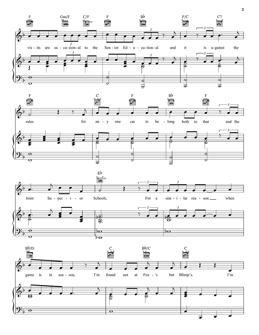 Bustopher Jones: The Cat About Town (from the Motion Picture Cats) Piano, Vocal, Guitar scores gallery preview page 3