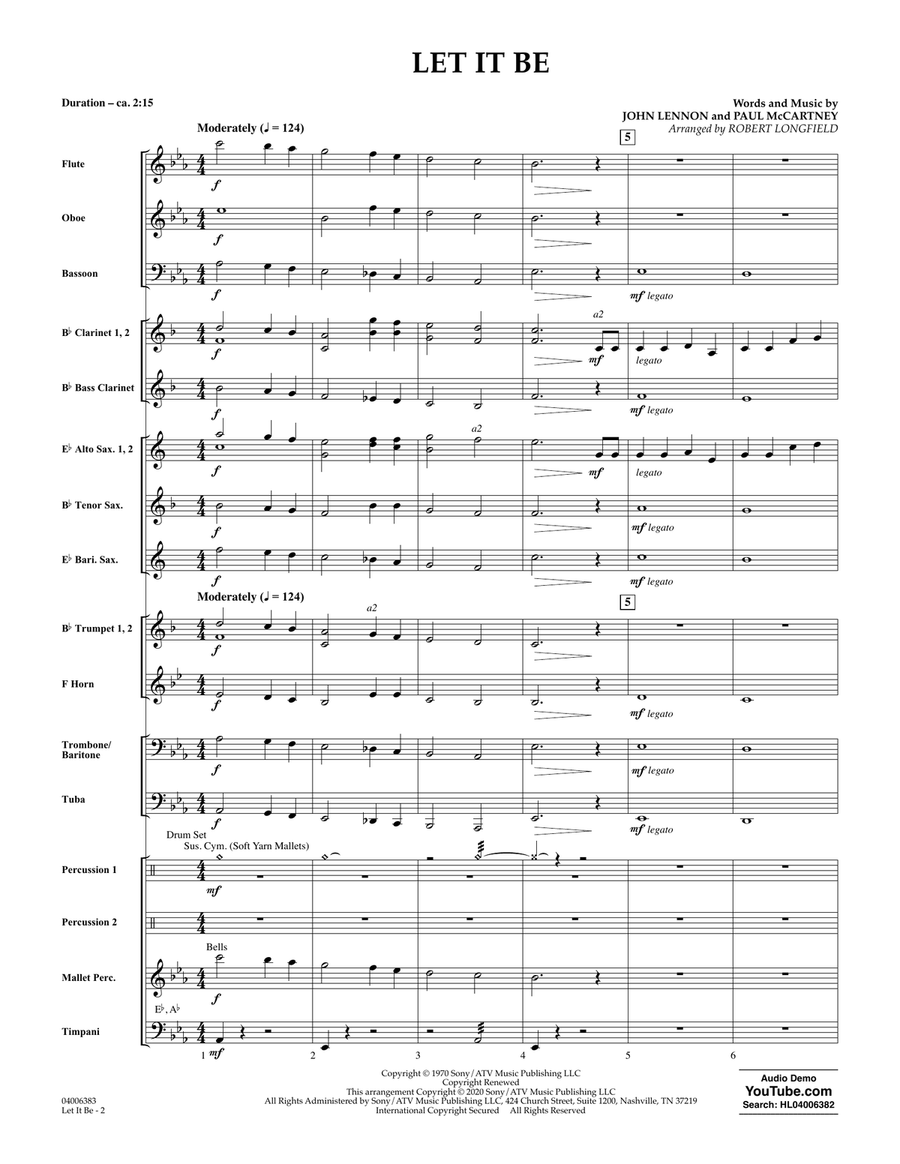 Let It Be (arr. Robert Longfield) - Conductor Score (Full Score) Concert Band scores gallery preview page 2
