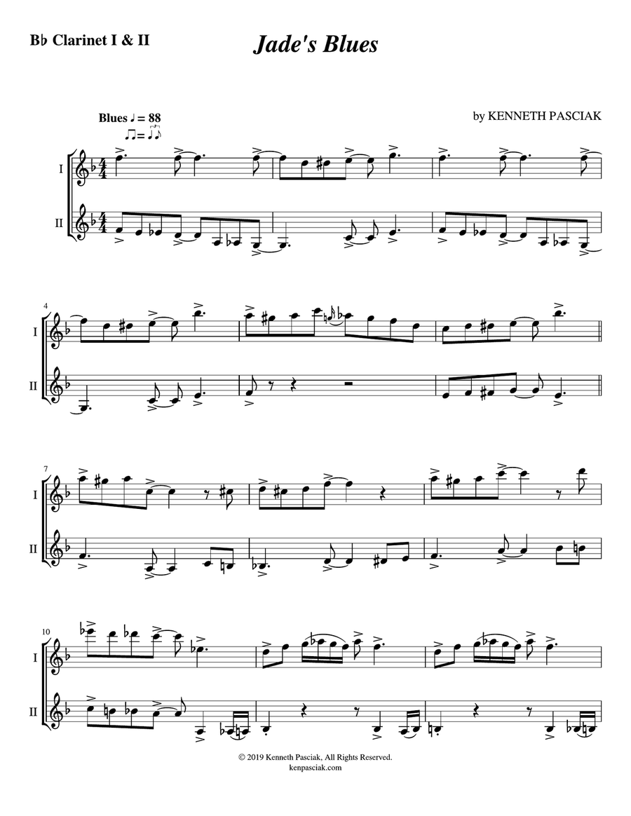 Jade's Blues for Two Clarinets Clarinet Duet scores gallery preview page 2
