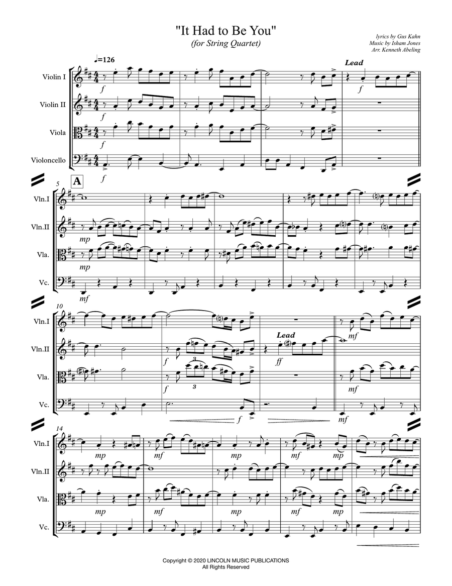 It Had to Be You (for String Quartet) String Quartet scores gallery preview page 2