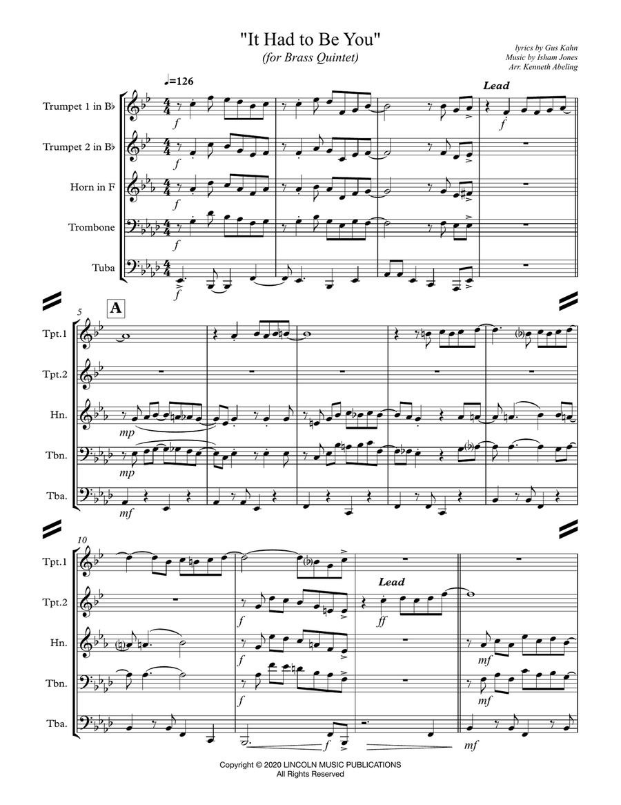 It Had to Be You (for Brass Quintet) Brass Quintet scores gallery preview page 2