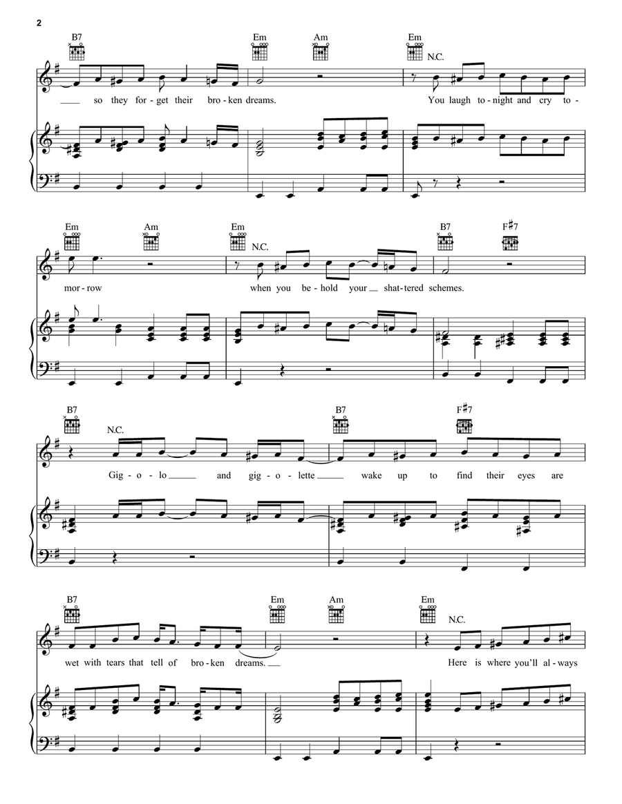 The Boulevard Of Broken Dreams Piano, Vocal, Guitar scores gallery preview page 2