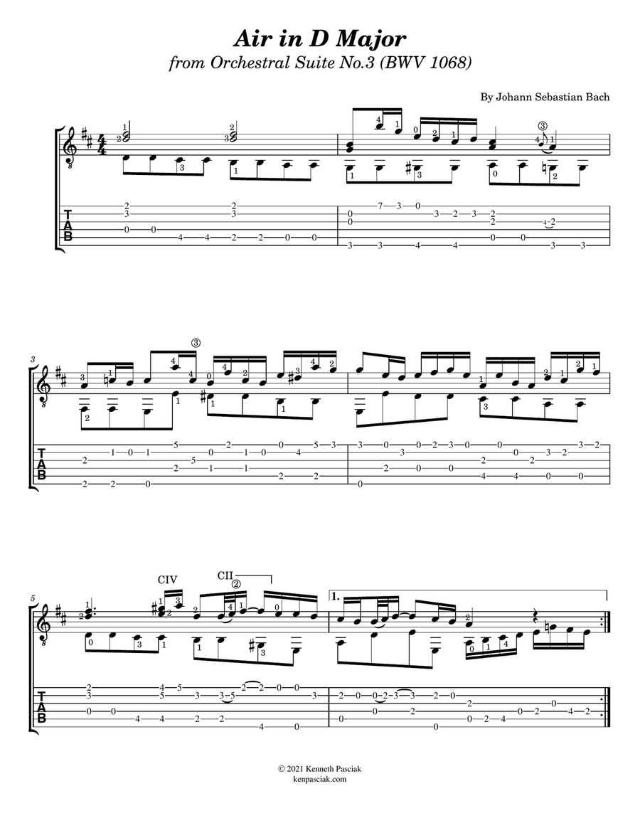 Air in D Major (Air on the G String) (for Solo Guitar) Air in D Major (Air on the G String) (for Solo Guitar) Acoustic Guitar scores gallery preview page 3