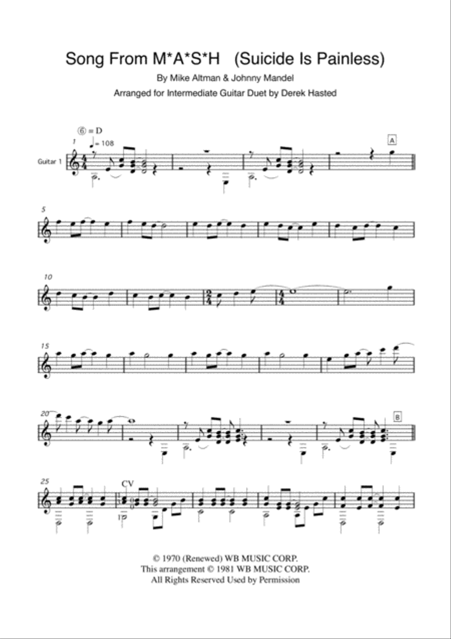 Song From M*a*s*h (suicide Is Painless) Guitar scores gallery preview page 3
