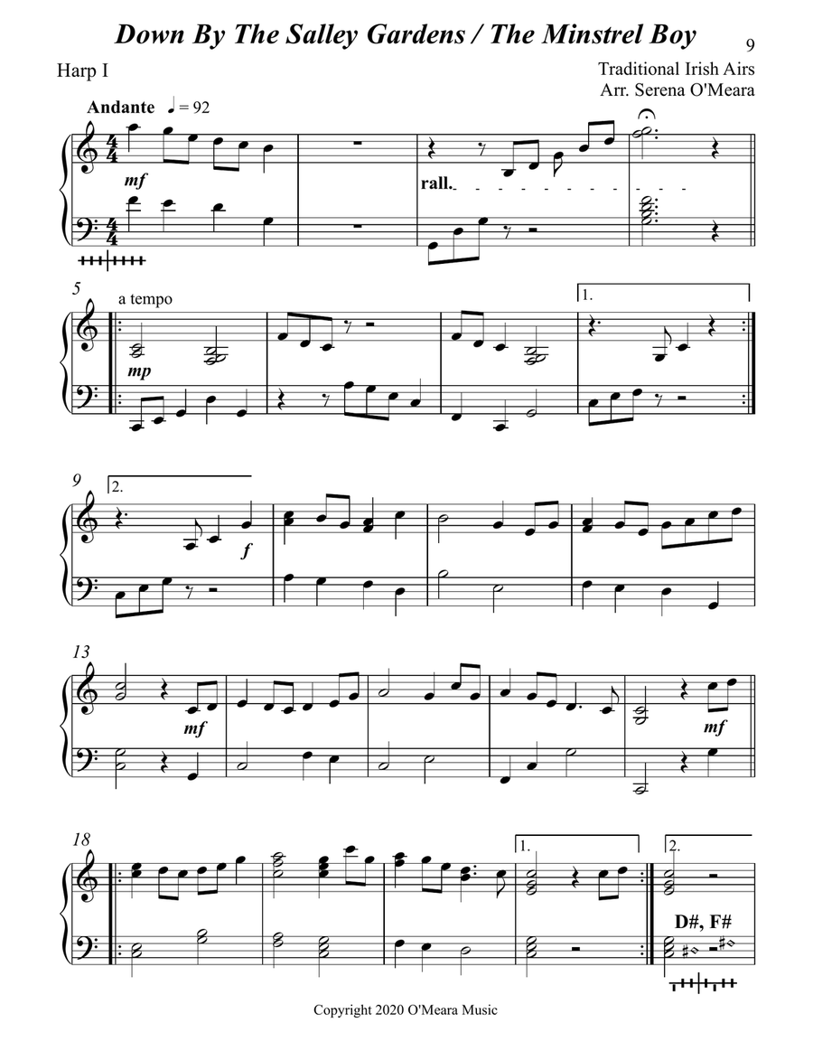 Down By the Salley Gardens & The Minstrel Boy Medley, Harp I Celtic Harp scores gallery preview page 2