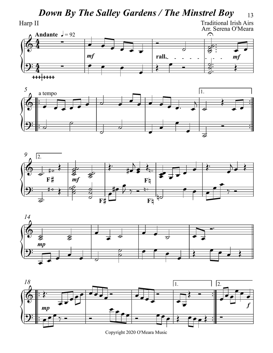 Down By the Salley Gardens & The Minstrel Boy Medley, Harp II Celtic Harp scores gallery preview page 2