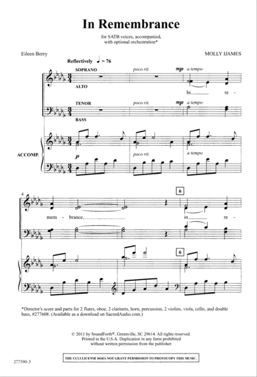 In Remembrance (Digital Download) 4-Part scores gallery preview page 3
