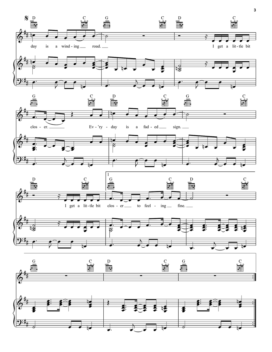 Everyday Is A Winding Road Piano, Vocal, Guitar scores gallery preview page 3