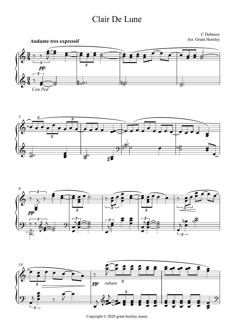Clair De Lune- Debussy-Solo Piano Simplified version Piano Solo scores gallery preview page 2