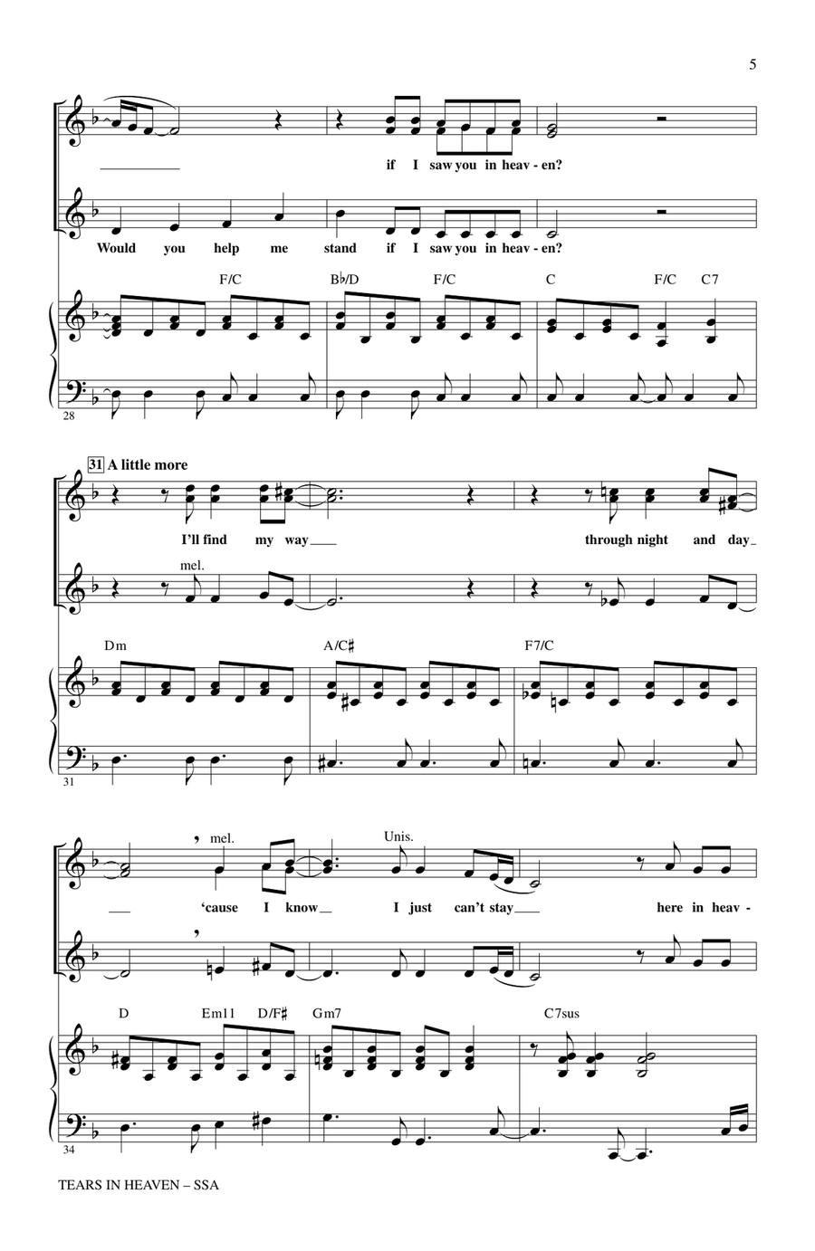 Tears In Heaven (arr. Roger Emerson) SSA scores gallery preview page 4
