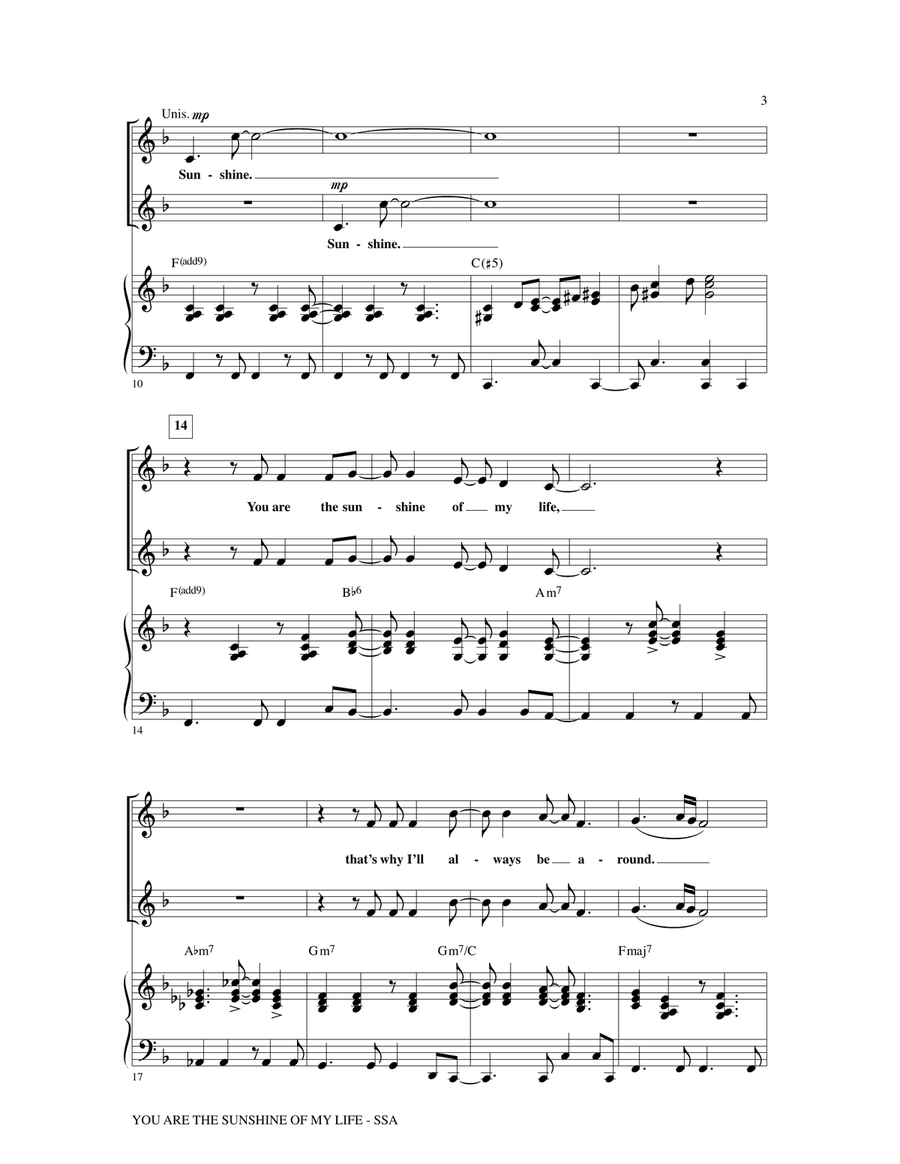 You Are The Sunshine Of My Life (arr. Mac Huff) SSA scores gallery preview page 2