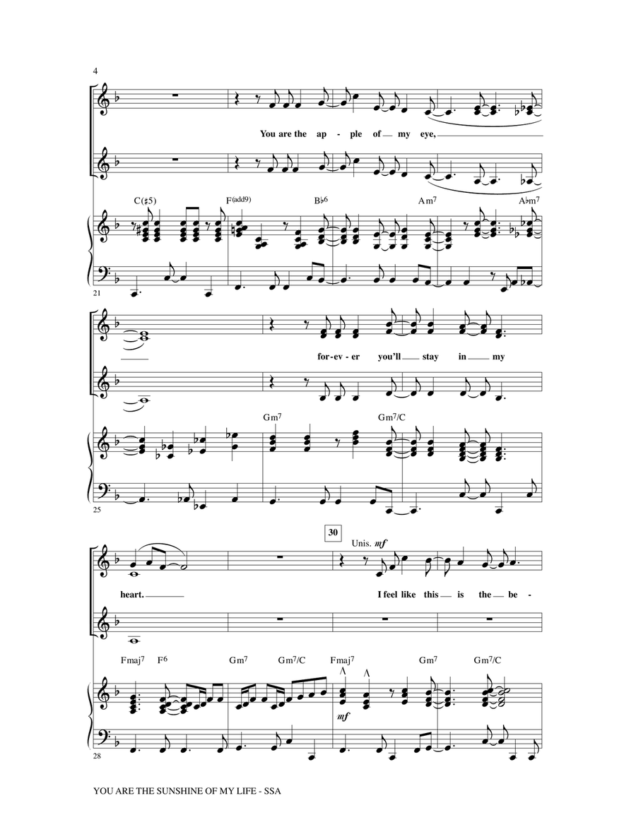 You Are The Sunshine Of My Life (arr. Mac Huff) SSA scores gallery preview page 3
