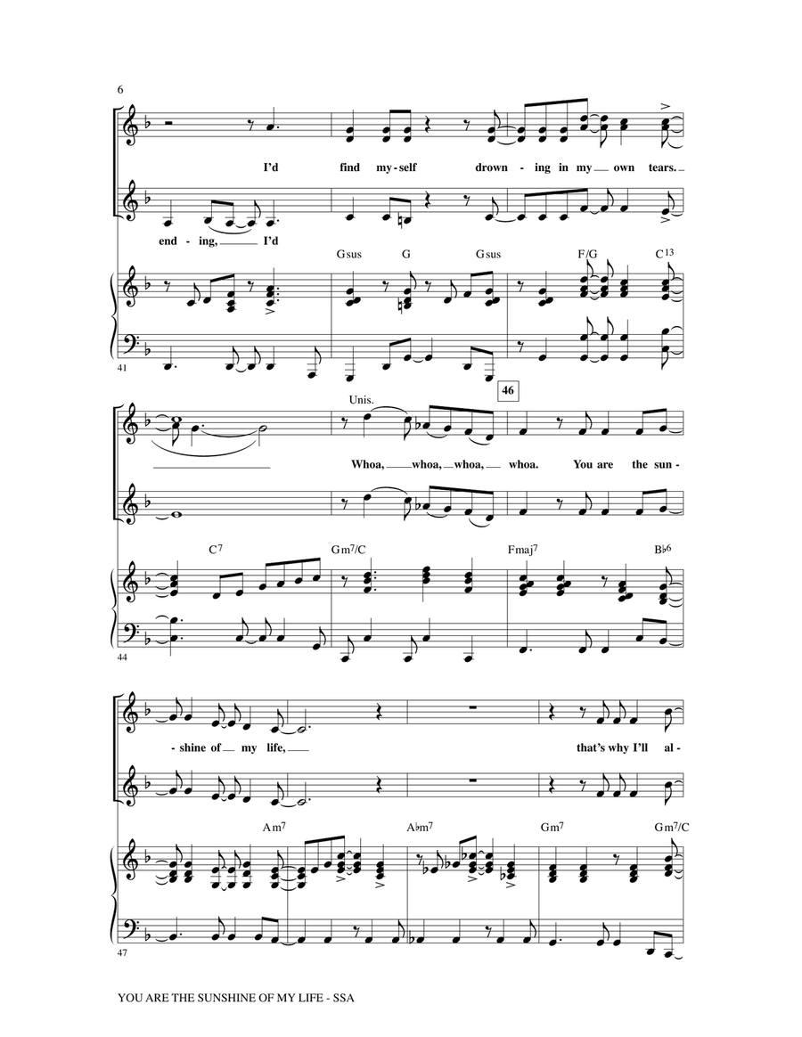 You Are The Sunshine Of My Life (arr. Mac Huff) SSA scores gallery preview page 5