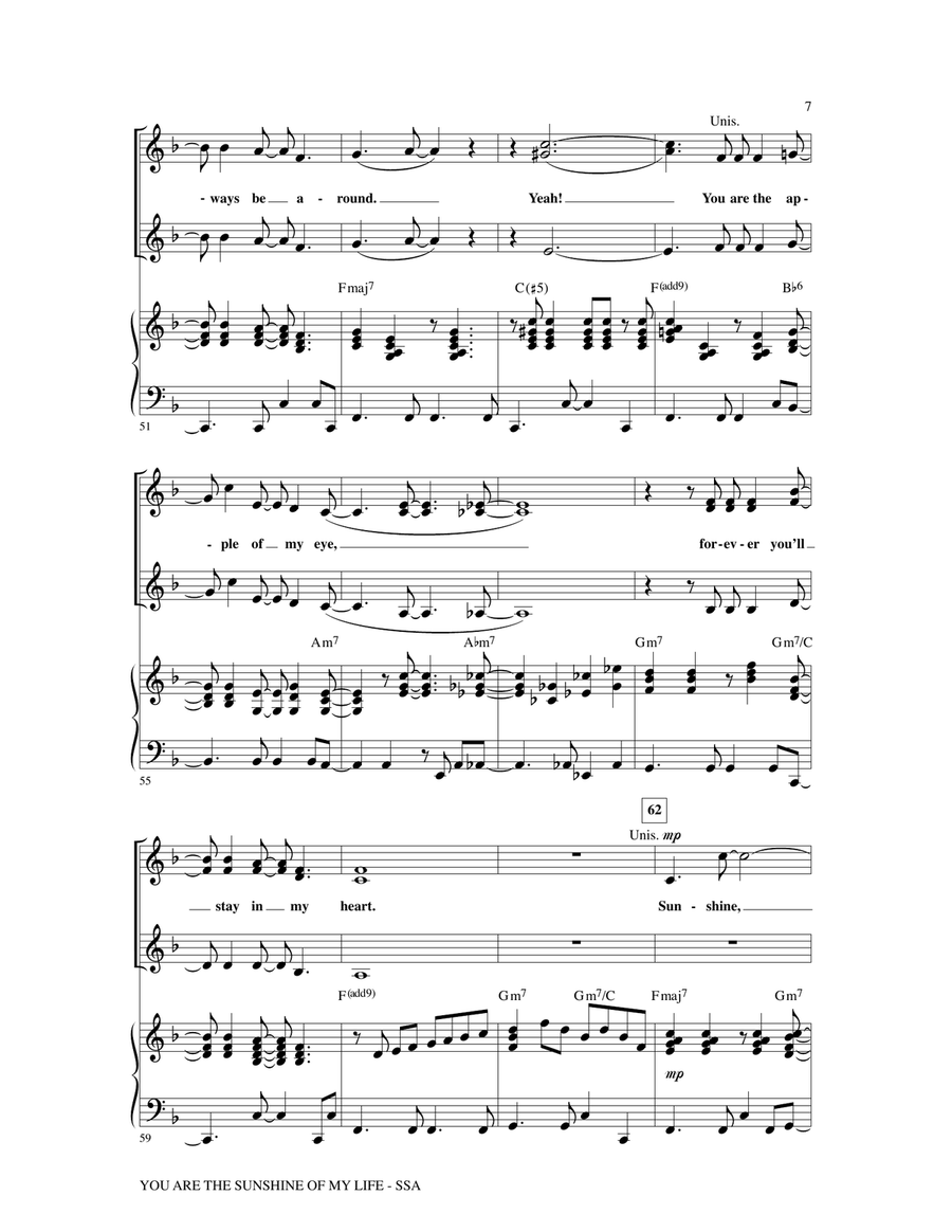 You Are The Sunshine Of My Life (arr. Mac Huff) SSA scores gallery preview page 6