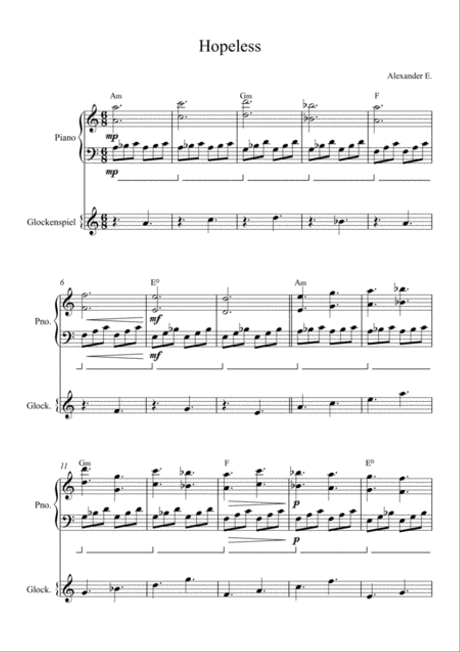 Hopeless Piano Solo scores gallery preview page 1