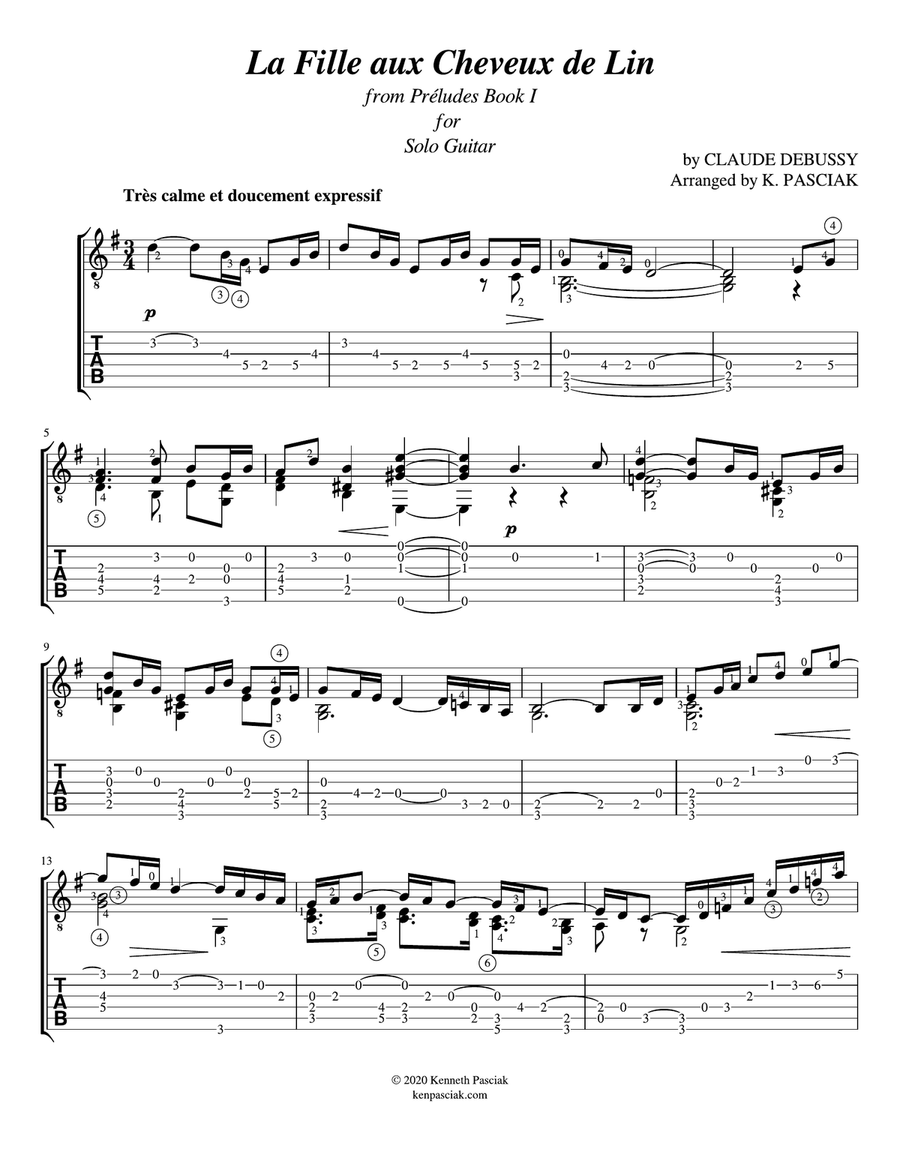 La Fille aux Cheveux de Lin (for Solo Guitar) Classical Guitar scores gallery preview page 3