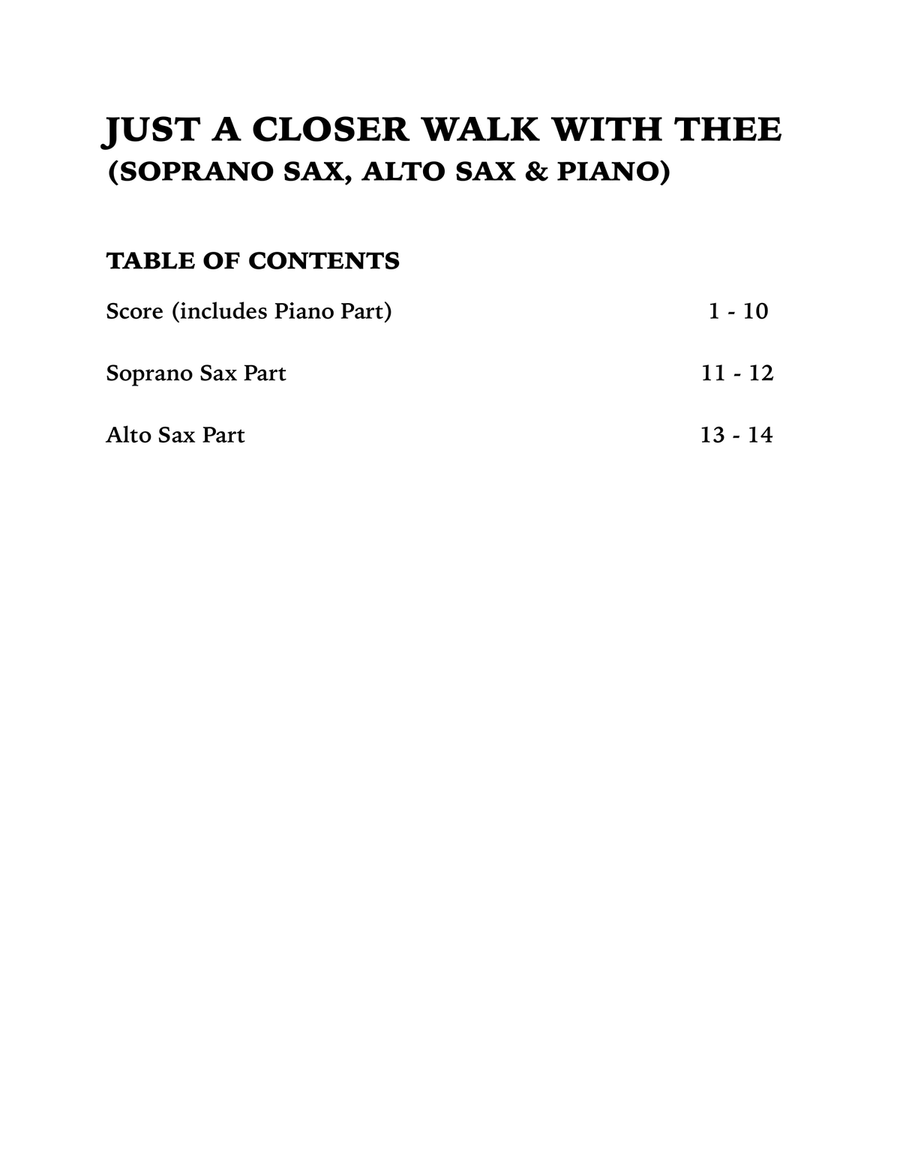Just a Closer Walk with Thee / Solace (Trio for Soprano Sax, Alto Sax and Piano) Small Ensemble scores gallery preview page 4